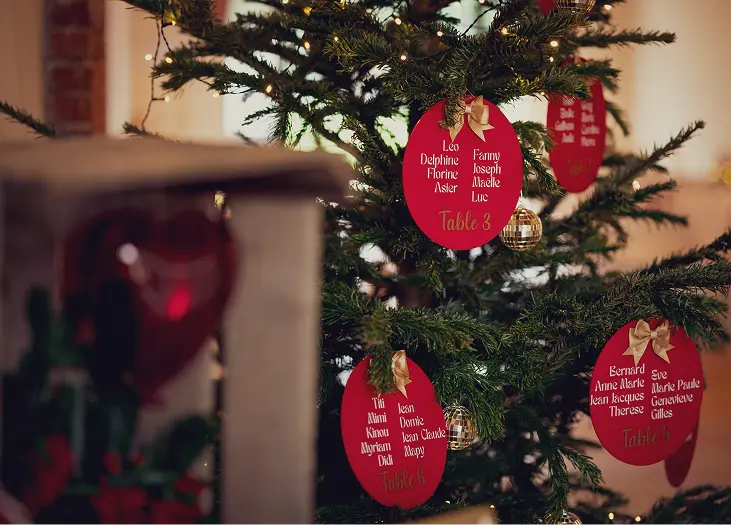 Sapin naturel servant de plan de table pour les invités