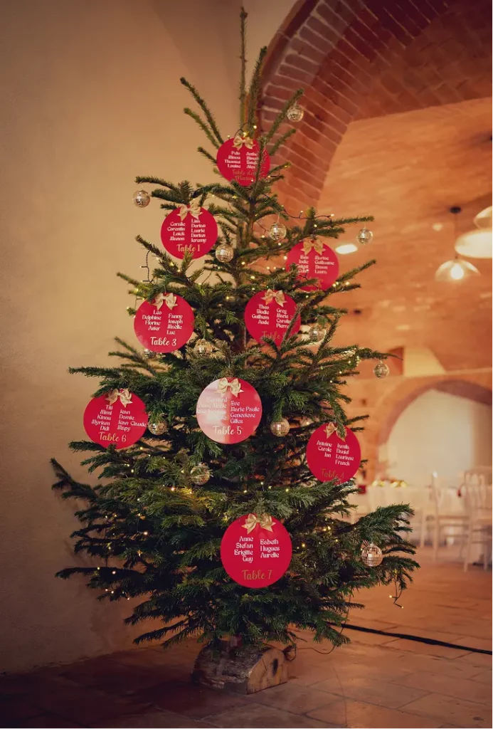 Sapin naturel servant de plan de table pour les invités